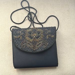 Crossbody Vintage Black Cocktail Purse With Beaded Trim